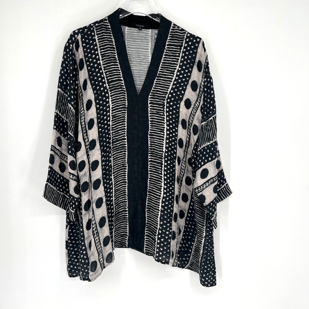 Dressori‎ Top Womens 4X Black White Polka Dot Striped Geometric Artsy Boho